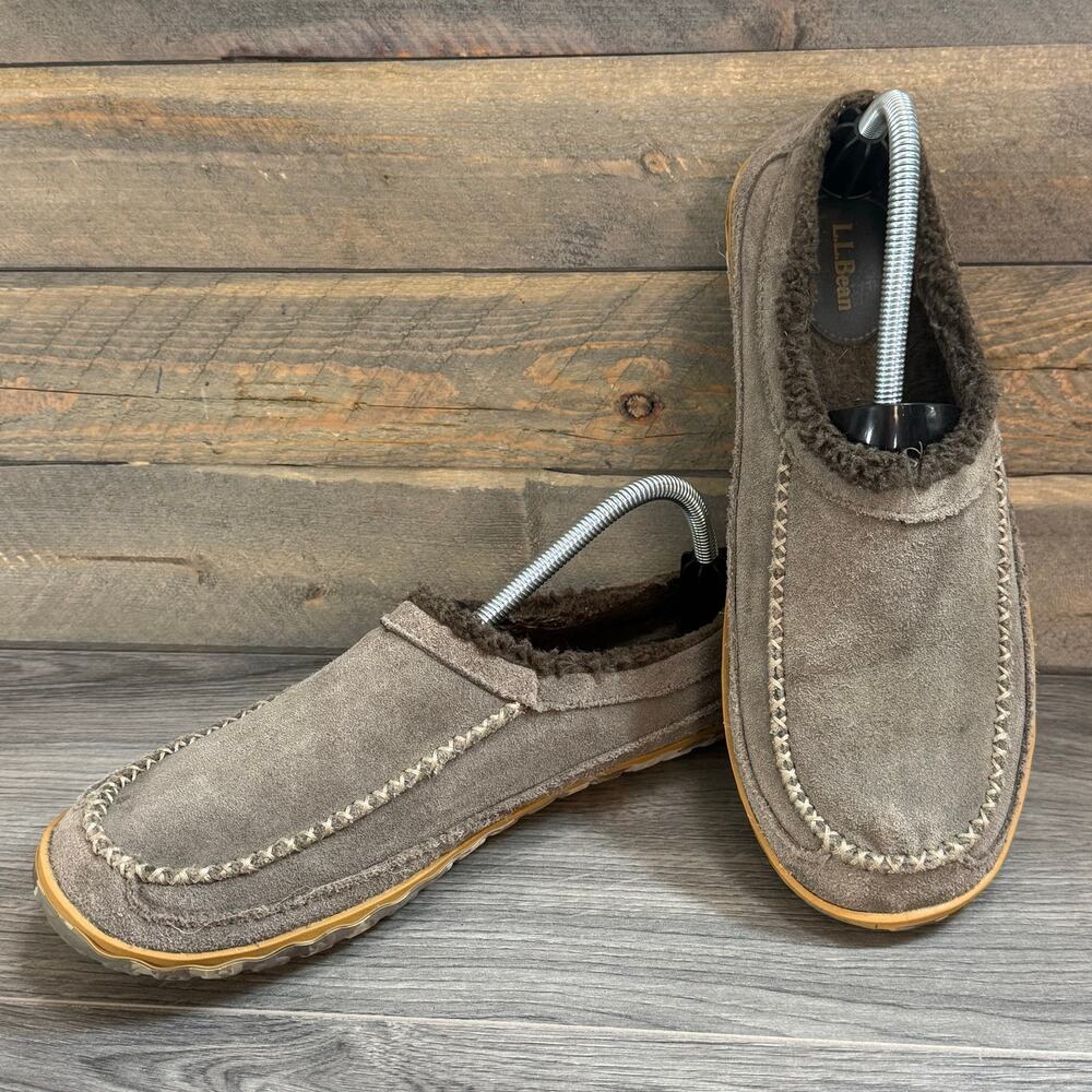 LL Bean Mountain Slipper Scuff Mens Size 10 Suede Slip On Fleece Lined Cozy Ash